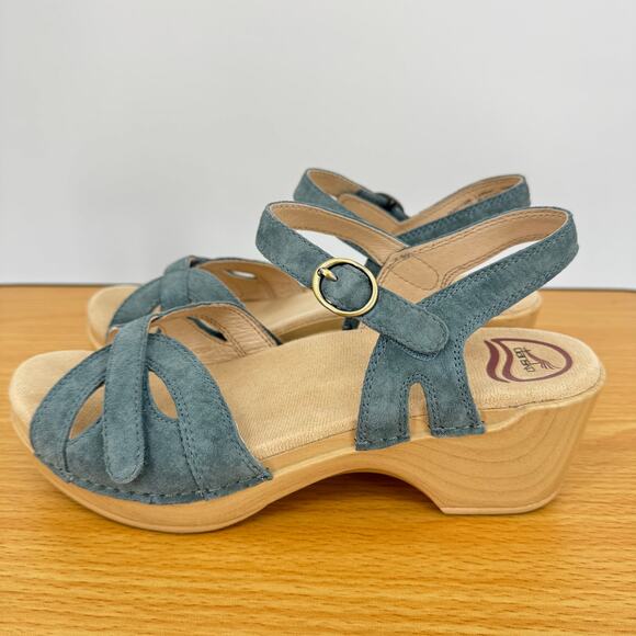 Dansko Season sandals womens 38 denim suede ankle strap heel hook and loop blue - Picture 4 of 11